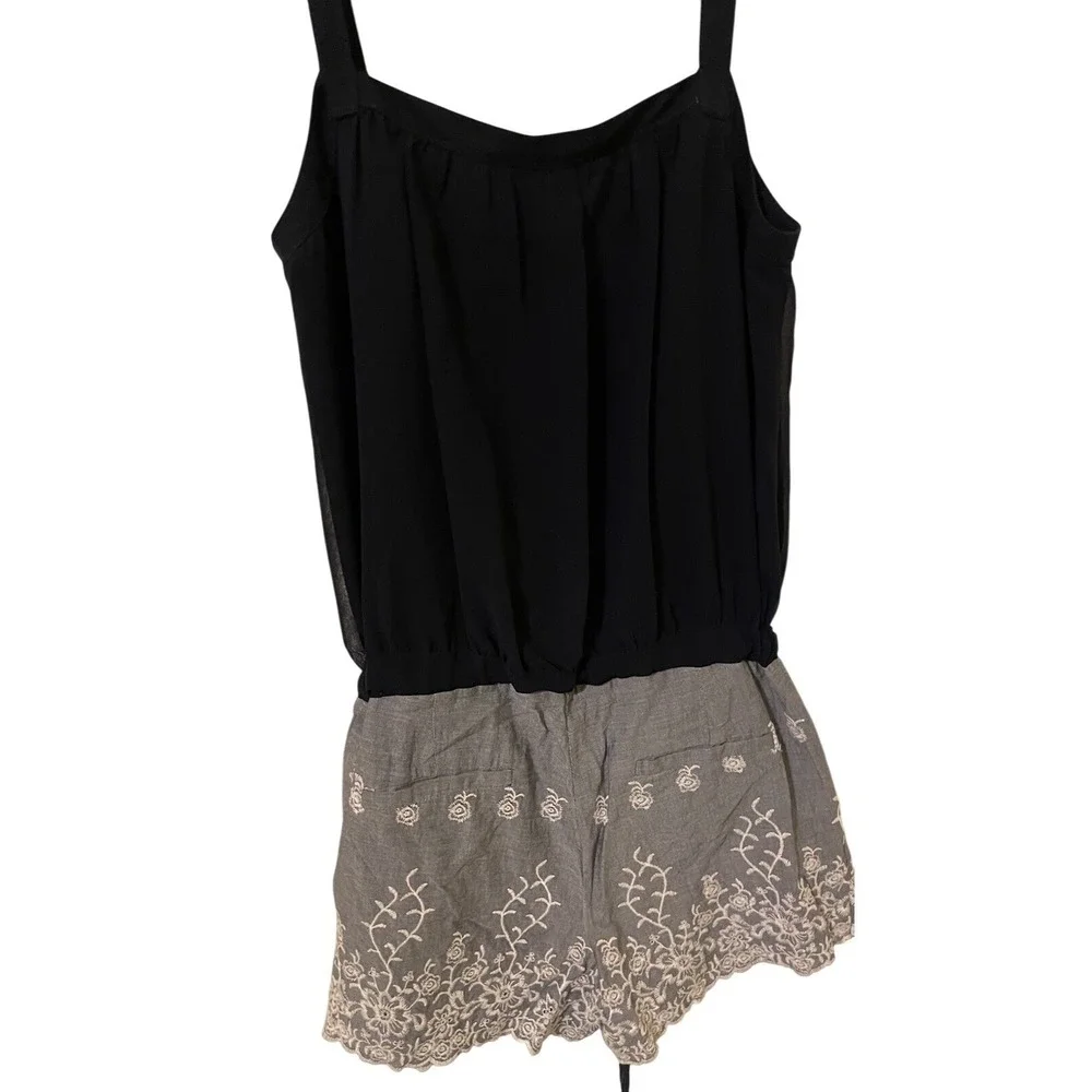 Rachel Roy Blouson Embroidered Boho Chambray‎ Romper Womens 0 Navy Classy Indie